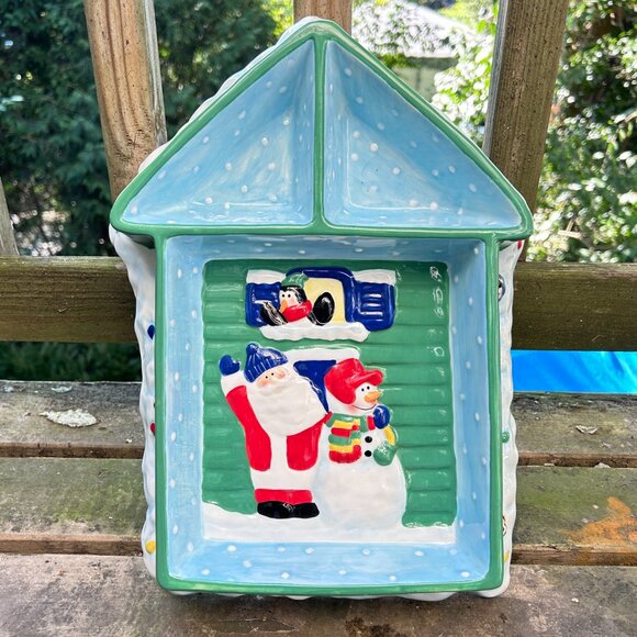 Elements Christmas Chip & Dip Santa, Snowman, Penguin Snow Ceramic Serving Dish - Picture 3 of 10